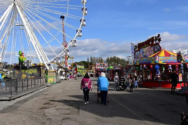 Rides, stalls and a big wheel fill the fairground at Hull Fair's 2023 running.