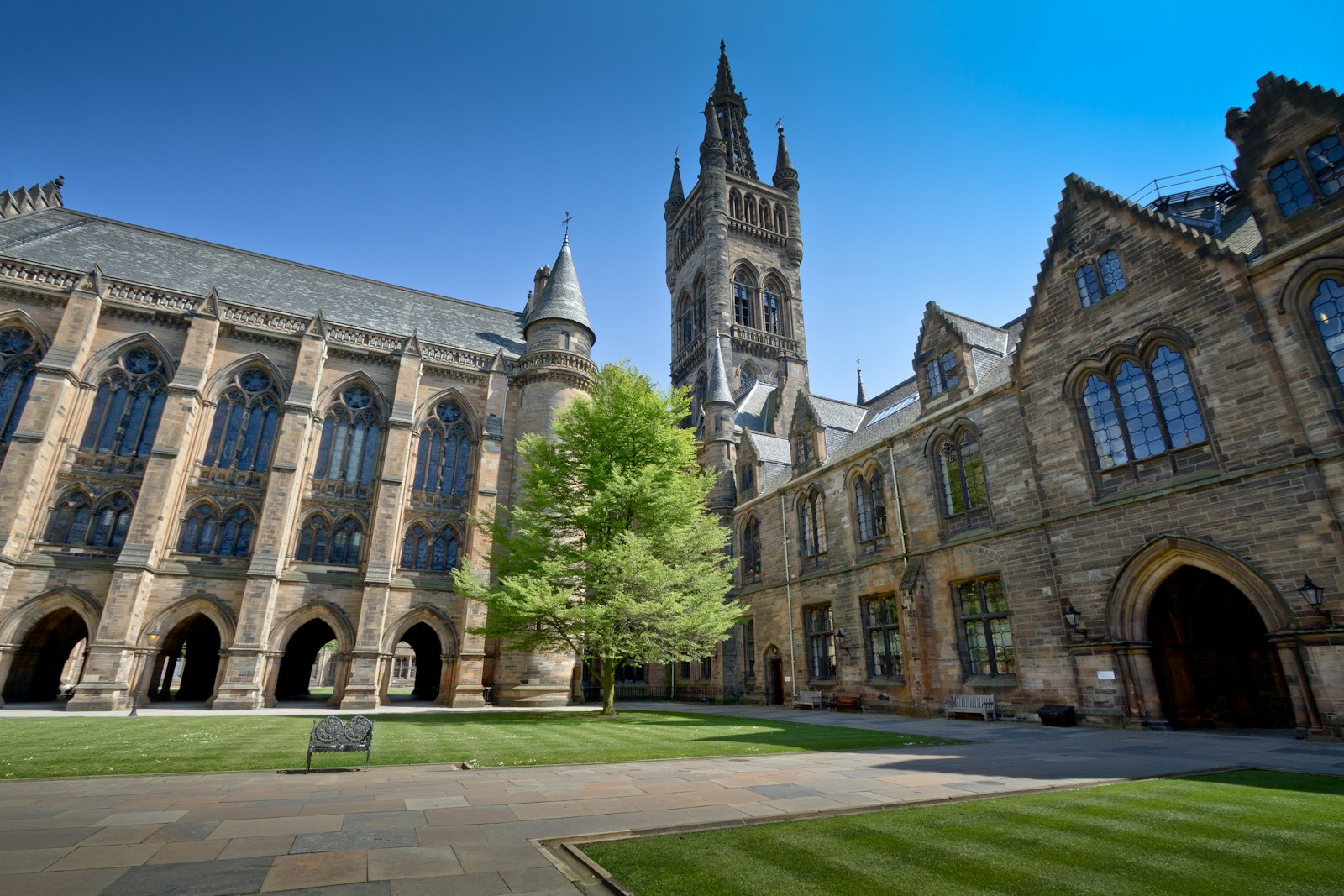 Photo of Historic university buildings with a central courtyard.