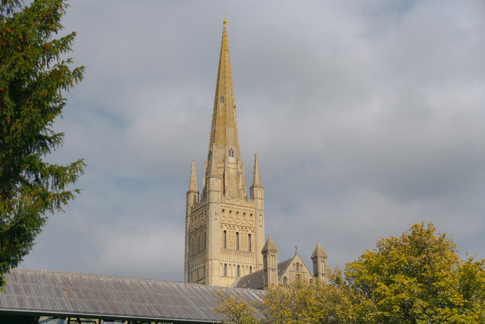 Photo of a church with a steeple in the background.